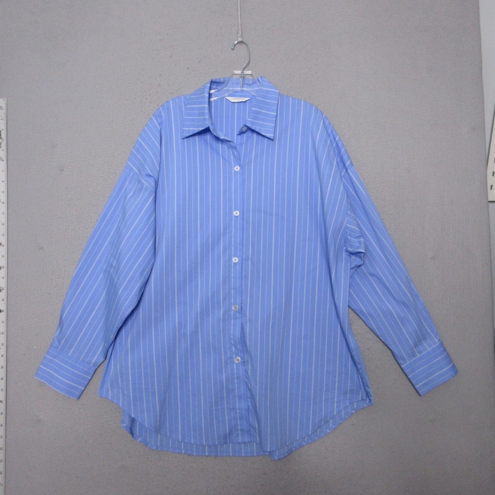 Commense Top Large Blue White Stripe Oversized Button Up Contemporary Minimalist
